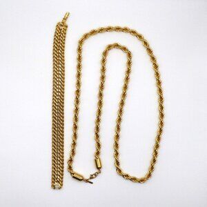 Monet Gold tone Twisted Rope Twisted Chain Necklace and Wide Chain Bracelet